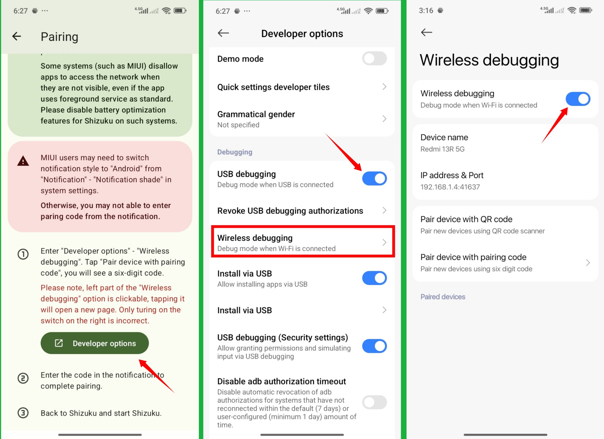 Enable Wireless debugging